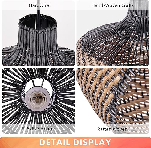 Miniatura 7 de Arturesthome Lámparas colgantes de ratán para isla de cocina, candelabro de mimbre, pantalla de techo colgante tejida a mano para sala de estar y