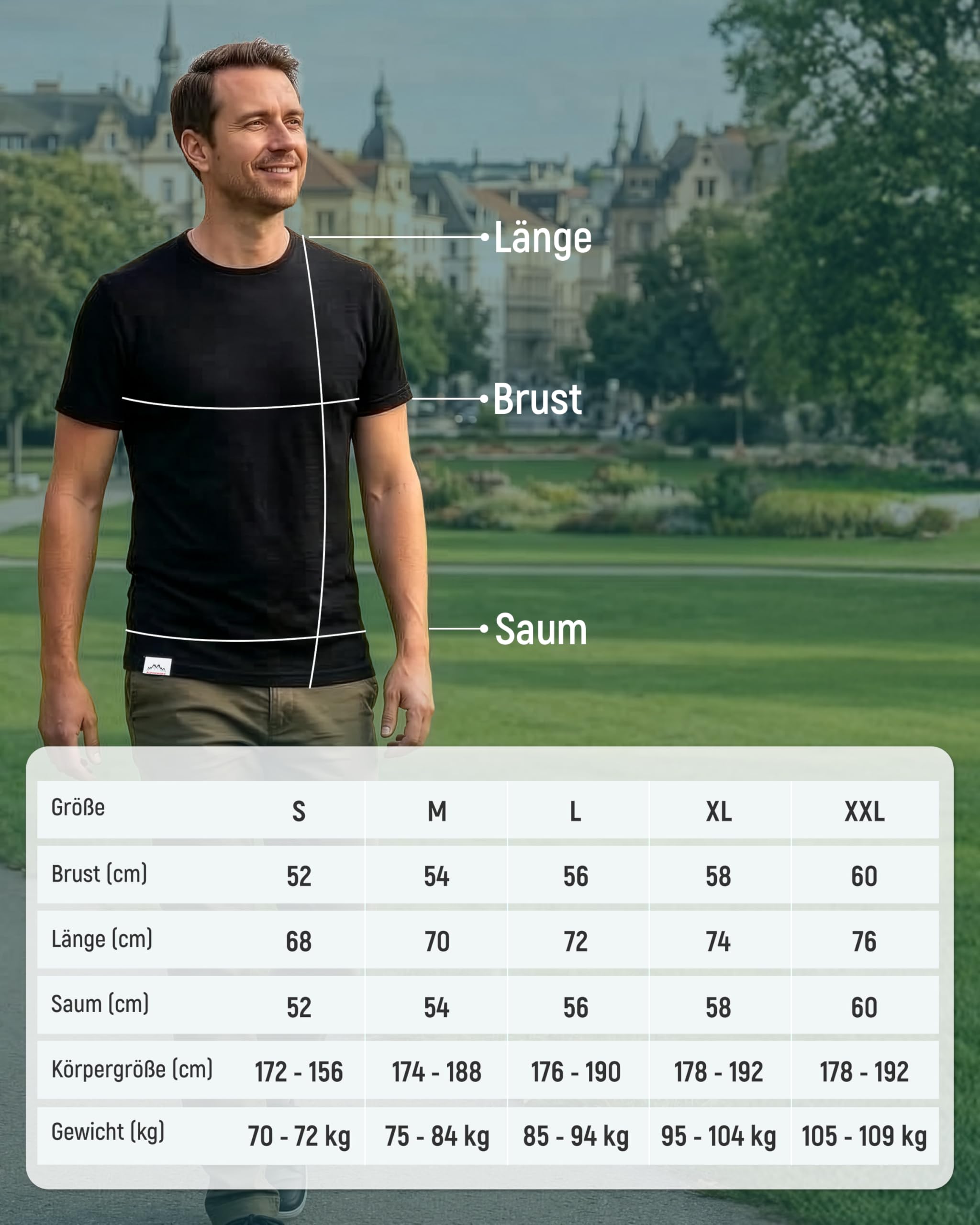 Alpenwert® Merino Shirt Herren [Made IN Portugal] perfektes Wandershirt Wander Tshirt aus Merinowolle Tshirt für Sport, Outdoor, Funktionsshirt (DE/NL/SE/PL - S/M/L/XL - Grün/Grau/Navy Blau/Schwarz)