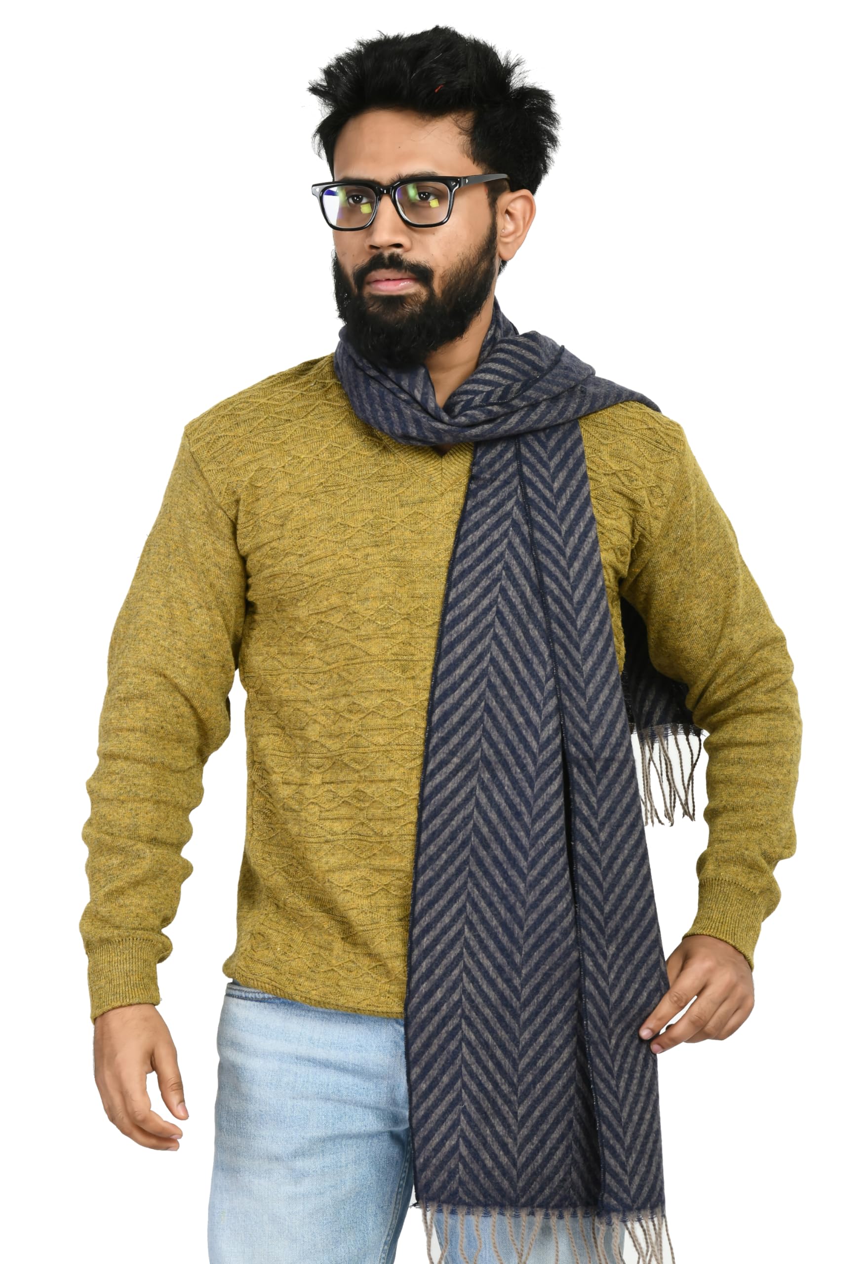 Men's Woolen Printed Soft & Warm Muffler, Scarf For Winter (MEN FISH BONE MUFFLER)-image-26