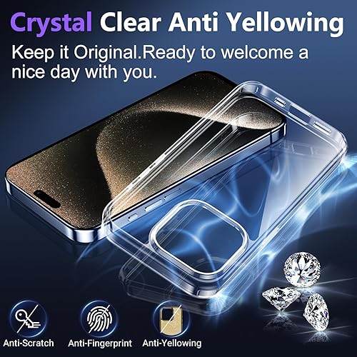 Miniatura 3 de Red2Fire Funda transparente para iPhone 15 Pro Max, transparente y no amarillea, 2 protectores de cámara de vidrio templado y protector de pantalla,