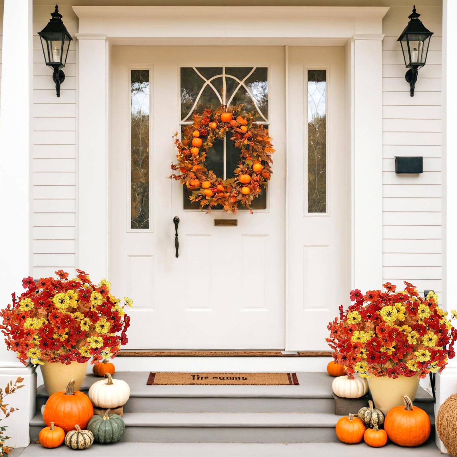 LOMOHOO Autumn Artificial Flowers 9 Bundles Orange Artificial Flowers Outdoor UV Resistant Autumn Decorations - Image 3
