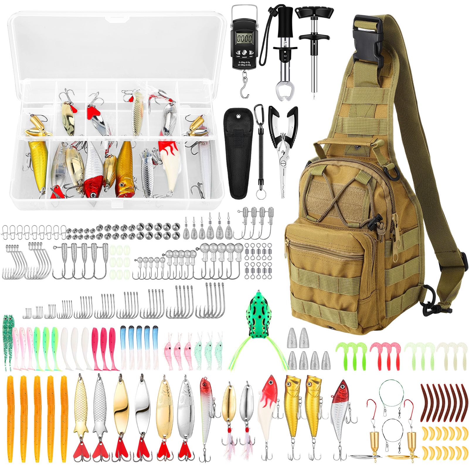 Gemscream Kit de herramientas de pesca de 393 piezas, caja de aparejos con aparejos incluidos, señuelos de pesca, alicates, equipo y equipo de aparejos de cebo, kit de equipo de señuelo, herramienta