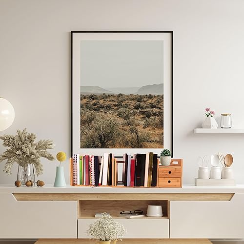 Miniatura 8 de ECOHOME Estantería de escritorio expandible con dos cajones organizadores hechos de bambú, diseño plegable y compartimentos para una organización