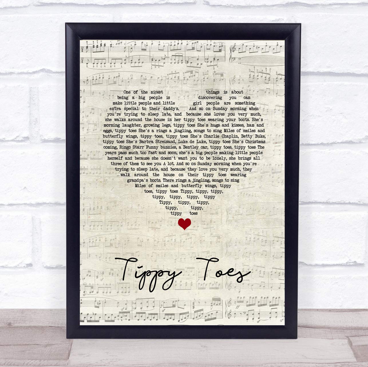 Tippy Toes Script Heart Song Lyric Wall Art Print