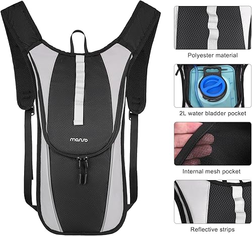 Miniatura 4 de MOSISO Mochila de hidratación para correr con bolsa de agua de 2 L, mochila de hidratación ligera con correas ajustables para el pecho, mochila de