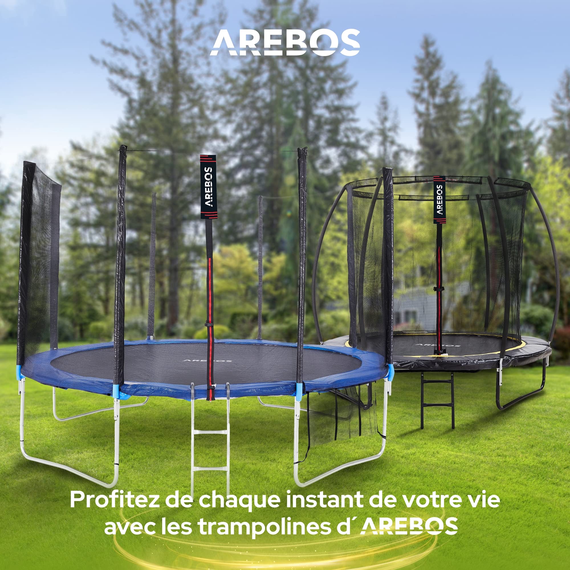 Trampoline 305 cm - Trampoline de jardin rond - avec filet de sécurité - échelle et