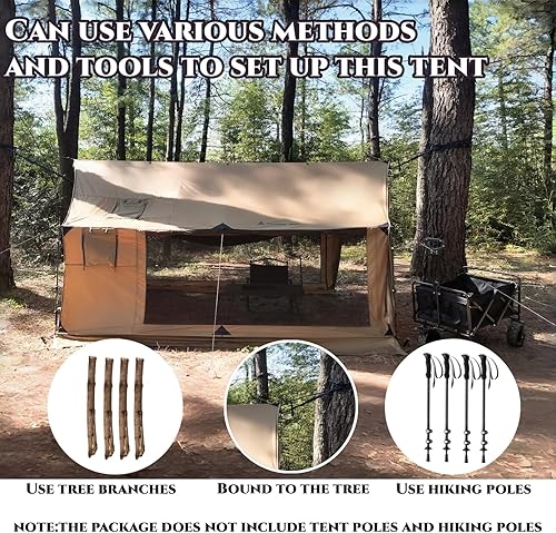 Miniatura 8 de Tienda de campaña caliente hamaca con gato de estufa y ventanas de malla de doble cara, tienda de campaña de pared espaciosa y versátil con falda de