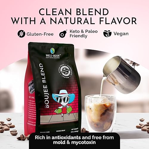 Miniatura 6 de Well-Bean Café - Mezcla de granos de café Boujee, mezcla de café de Brasil, Colombia y Honduras, café entero rico en antioxidantes, café keto sin