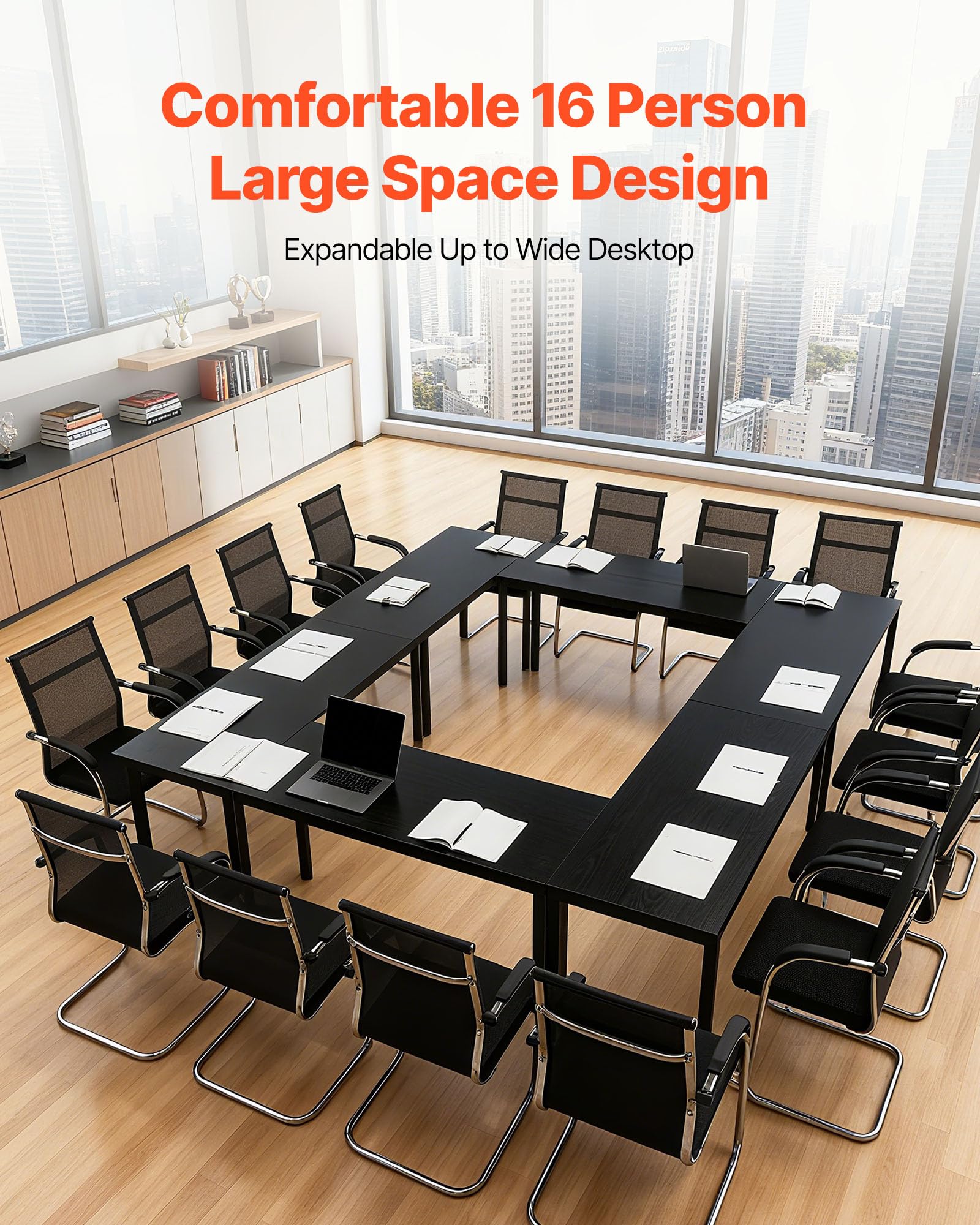VEVOR Table de conférence, Lot de 6, Table de réunion rectangulaire de 1400 mm pour 16 Personnes, Bureau de réunion Moderne avec Pieds en métal, Bureau combiné Flexible pour Salle de Formation, Noir