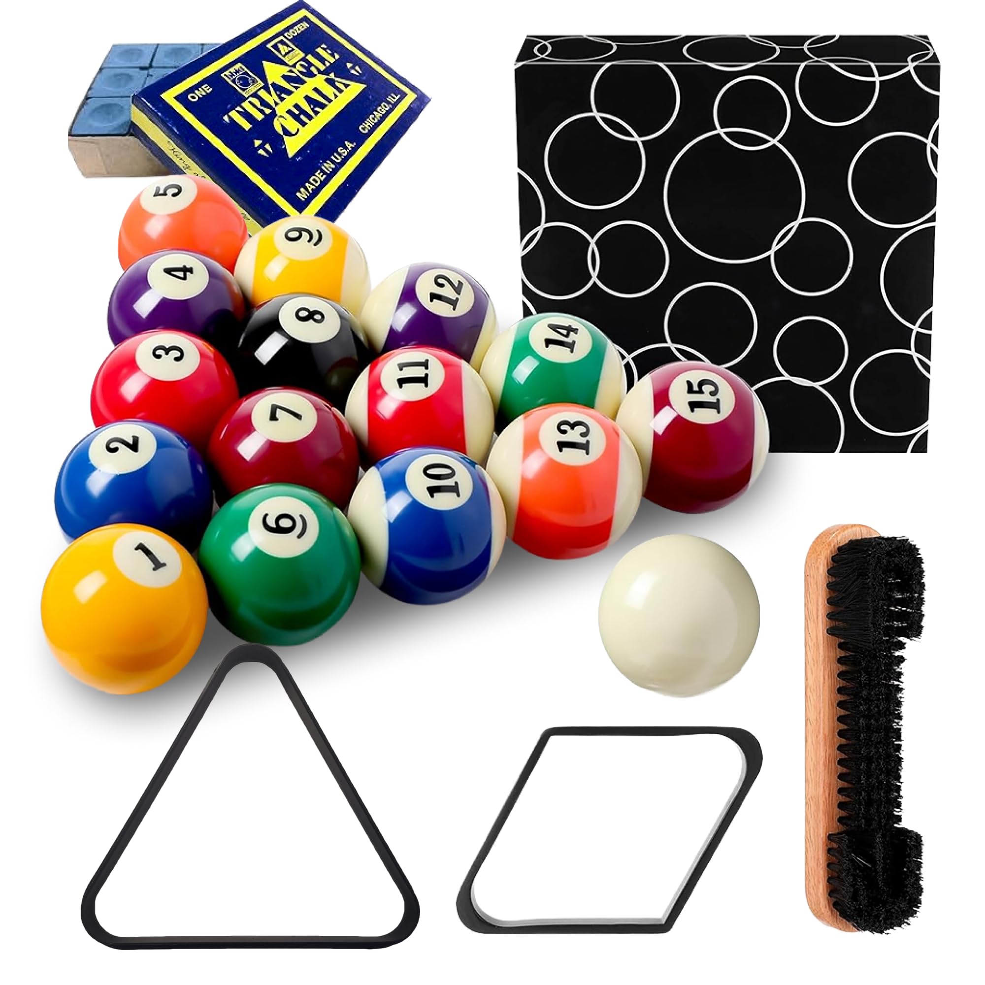 JBB Pool Ball Set with 8 Ball & 9 Ball Racks, Chalks and Billiards Brush (52.5mm, Set of 16 Balls)-picture-26