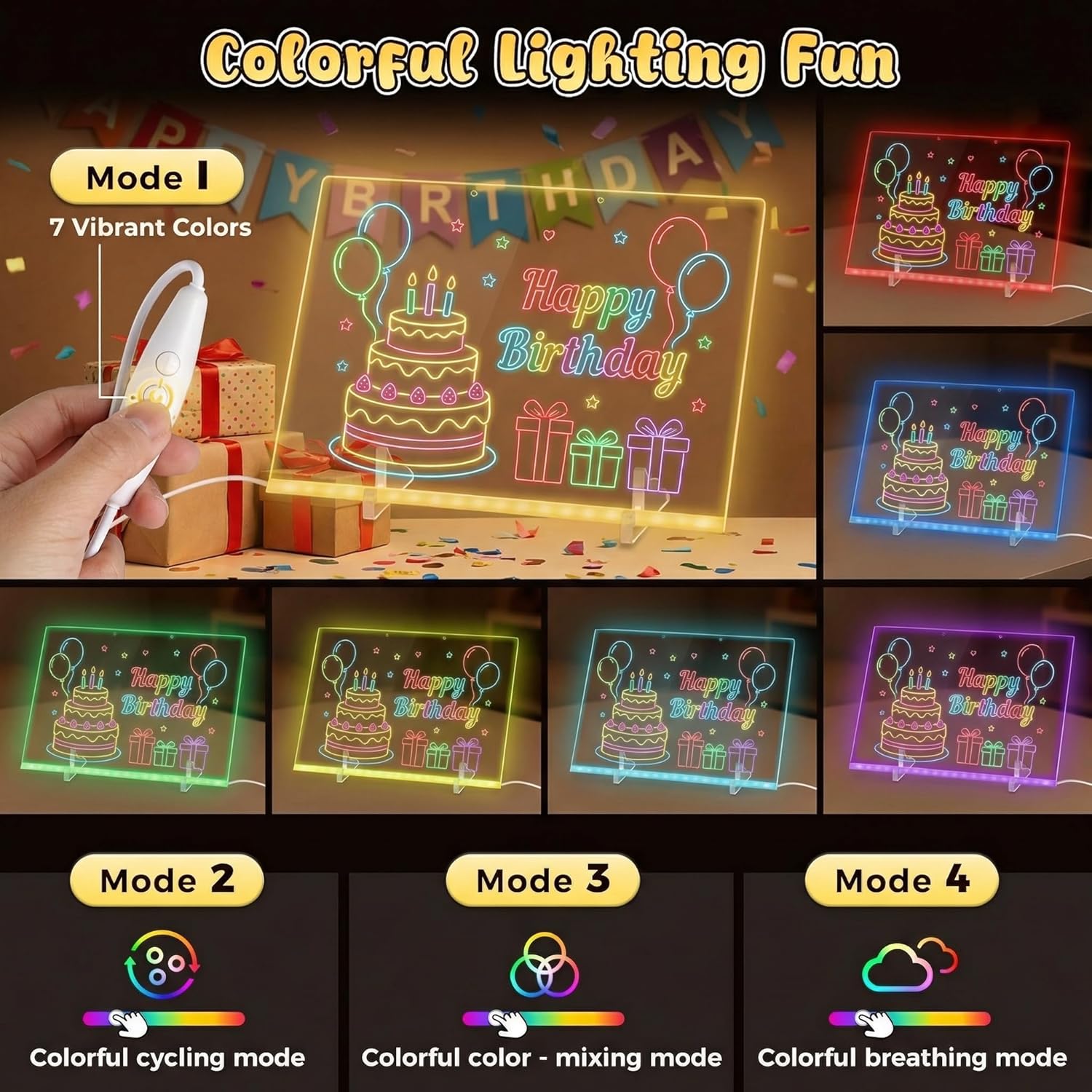 LED Drawing Board for Kids - 15.8” x 11.9”Inch, rasable Acrylic Doodle Pad,Chalkboards,with 7 Fluorescent Markers,Stand,4 Modes & 7 RGB Colors - Creative Fun & Christmas Gift for Grandkids