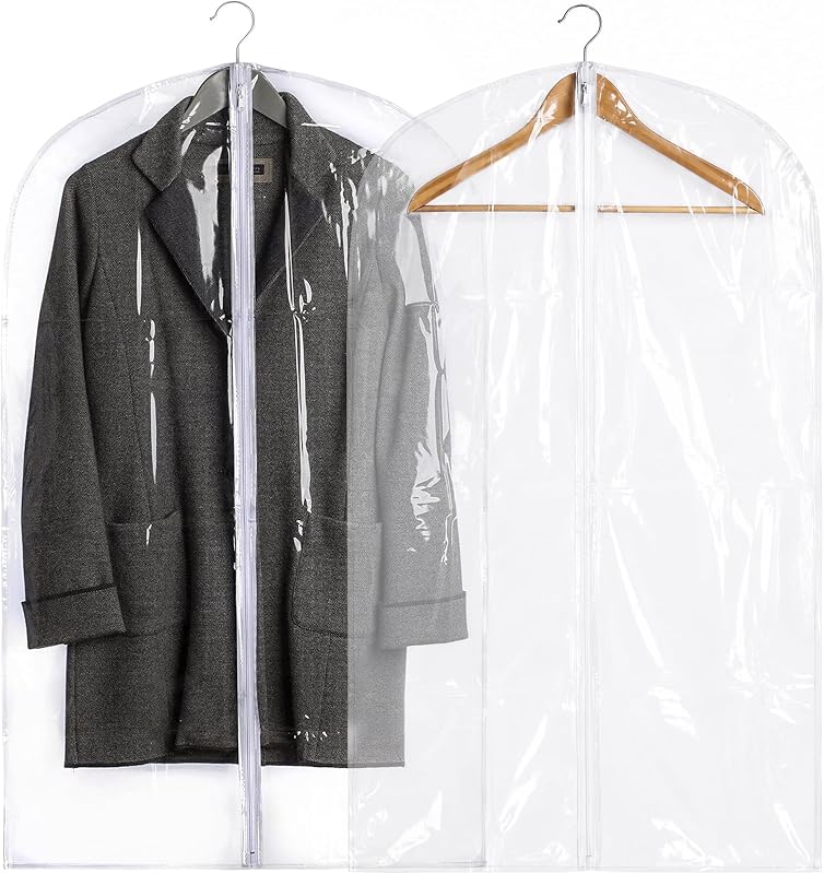 Práctica bolsa para ropa de vinilo transparente para lavandería: proteja su ropa mientras viaja y sin polvo mientras la cuelga en su armario. Ideal para abrigos, trajes, vestidos o batas. Juego de 2 (24 x 42 pulgadas).