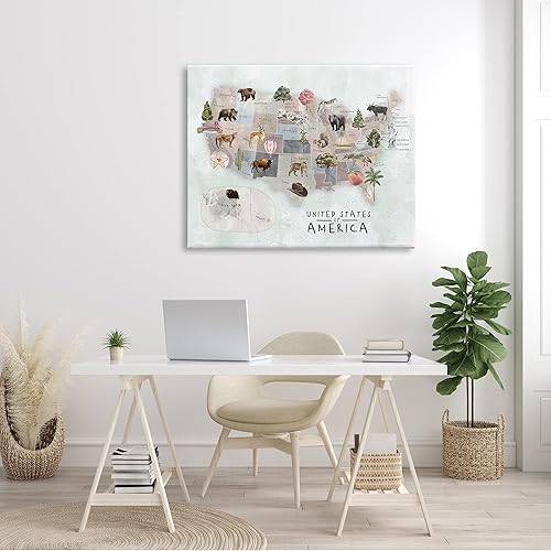 Miniatura 2 de Stupell Industries Ilustraciones de animales silvestres con mapa de Estados Unidos, diseño de Ziwei Li, lienzo para pared, 36 x 48 pulgadas, blanco
