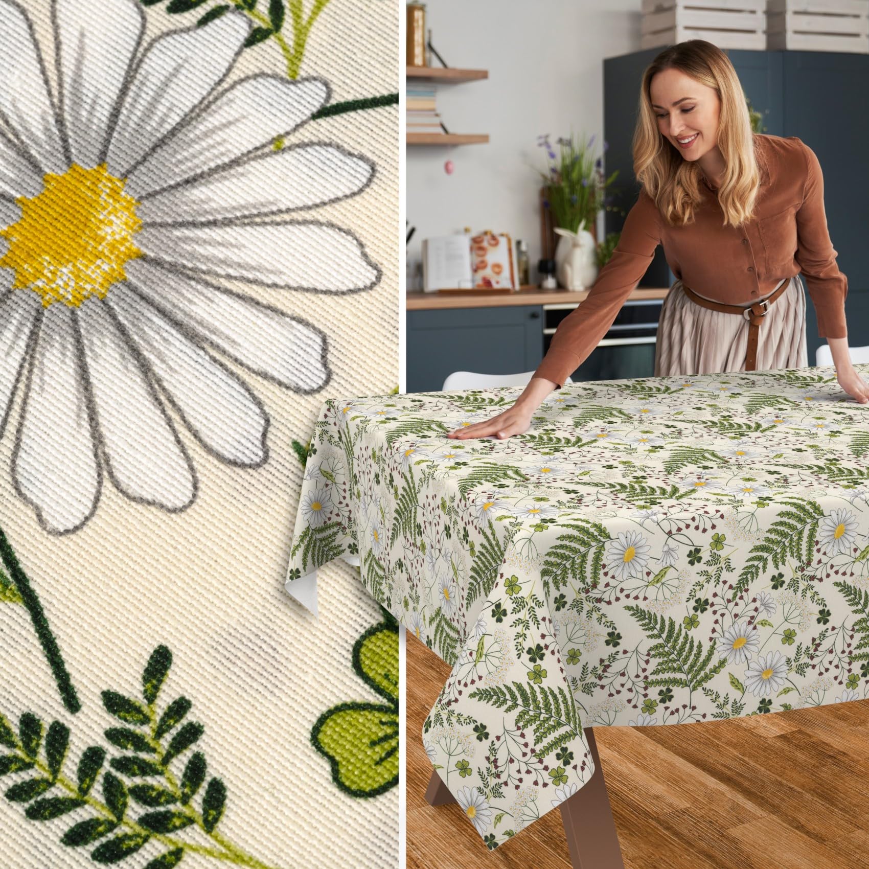 Mantel lavable, efecto loto, fácil de limpiar, de algodón y poliéster, resistente a las manchas, para exteriores, para jardín, 400 x 140 cm