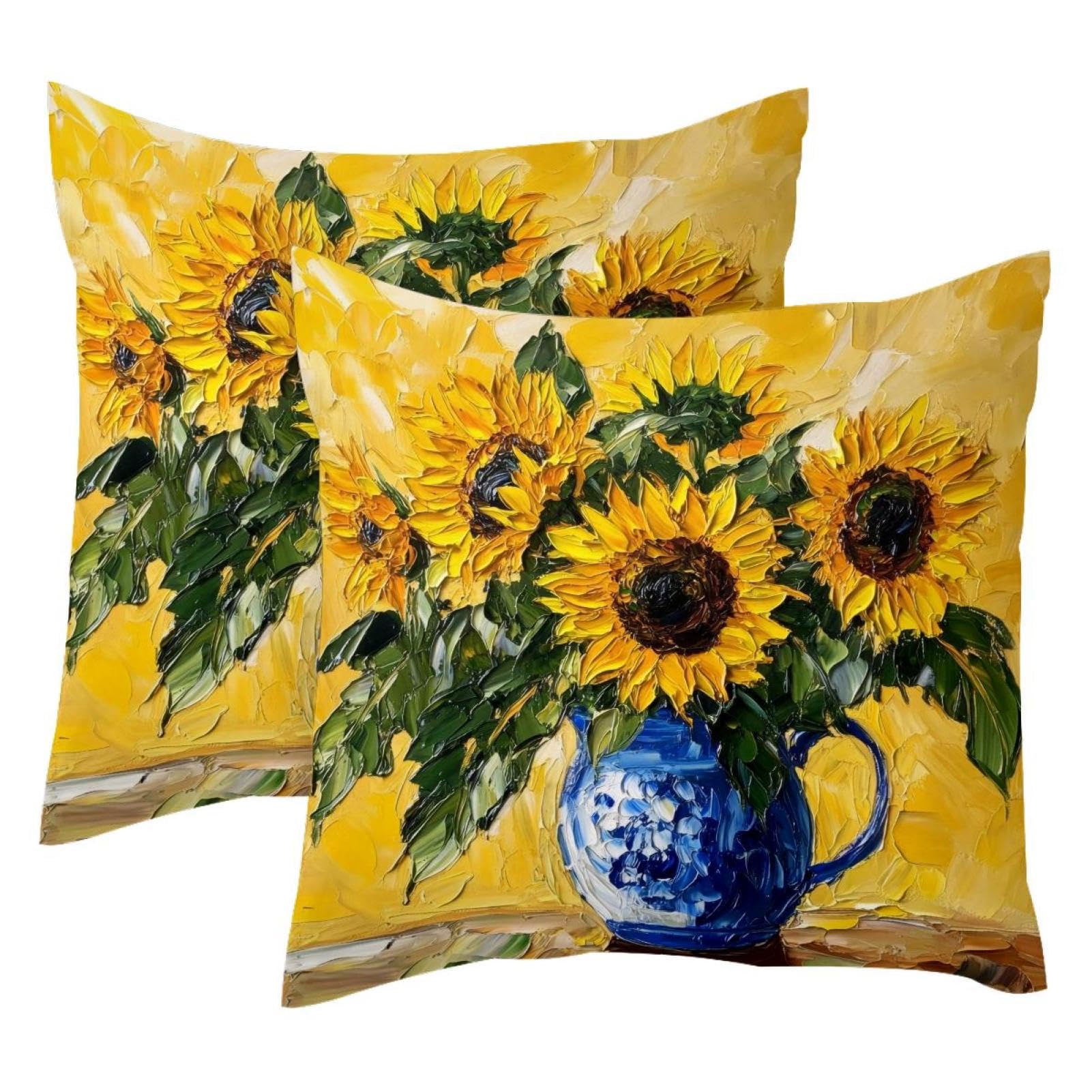 Housse de coussin velours bleu et jaune déco salon chaleureux 50x50cm