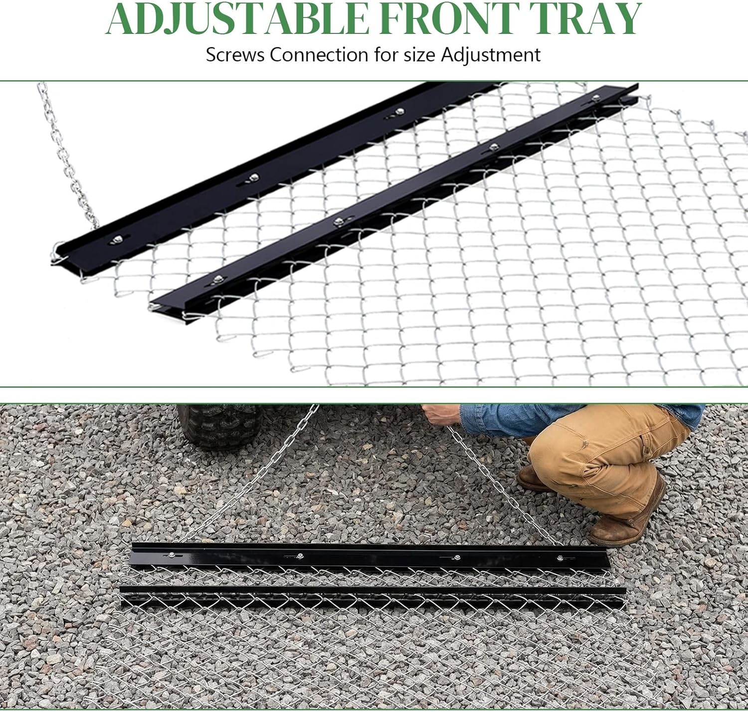 Heavy Duty ATV Drag Harrow 4x5 ft, UTV Q235 Steel Chain Harrow, Tractor Attachment with Weight Tray for Landscape Leveling, Gravel Driveway Smoothing, Sod Prep & Field Seeding, Black (4'x5')