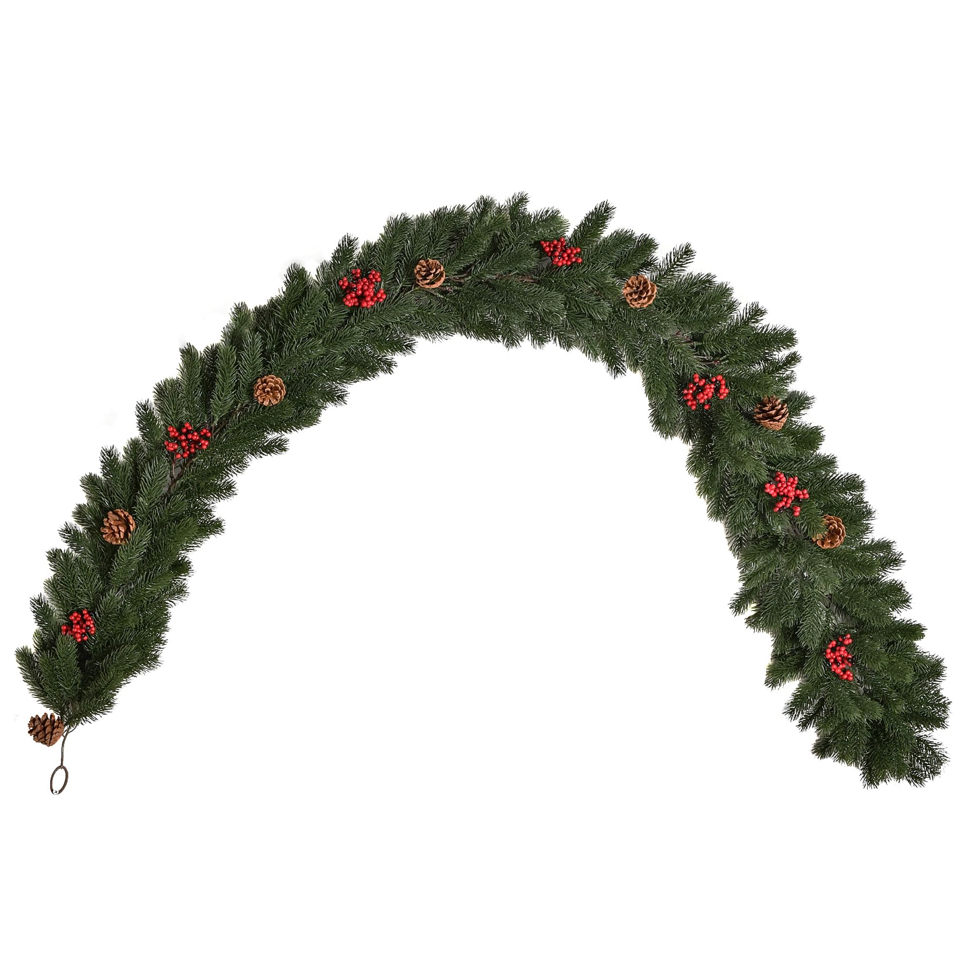 HOMCOM Weihnachtsgirlande 1,9m Tannengirlande mit Tannenzapfen Beeren Grün | Weihnachtsdeko, Künstliche Girlande, für Innen & Außen
