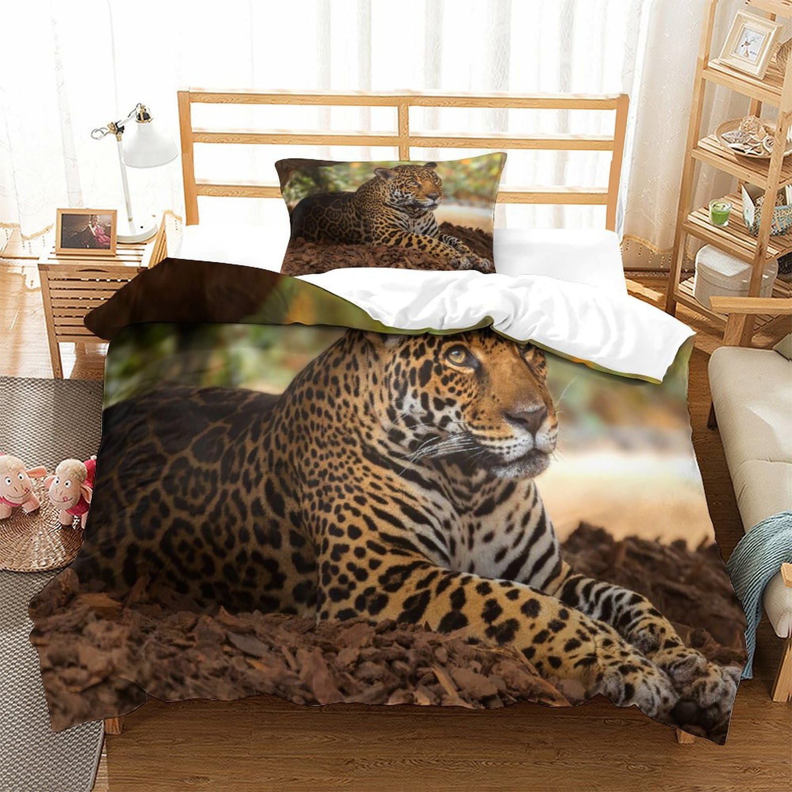 P1s9u7w5y Jaguar-2 Wildlife 3D Printed Leopard Duvet Cover Set 3Pcs Microfiber Animal Bedding Set Single（135X200cm）
