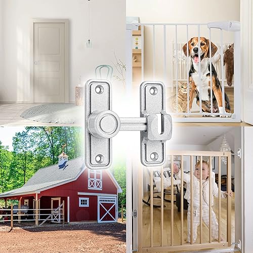 Miniatura 5 de Lpraer Cerradura de puerta de granero, plateado, 90180 grados de aleación de zinc resistente, cierre de puerta de seguridad para puerta de
