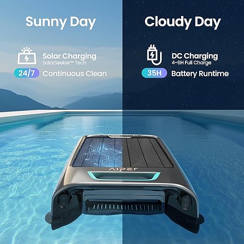Miniatura 2 de AIPER Surfer S2 - Skimmer solar robótico para piscina con soporte de aplicación, limpieza 247, modos de carga duales, evita obstáculos inteligente,