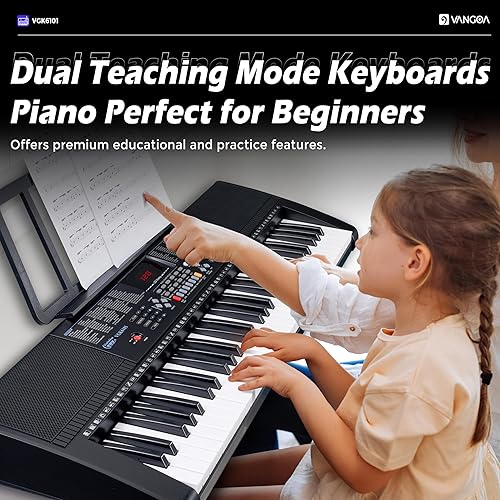Miniatura 3 de Vangoa Piano de teclado de 61 teclas, kit de teclado de piano eléctrico iluminado con 600 voces, 400 ritmos con soporte para piano, micrófono, Negro
