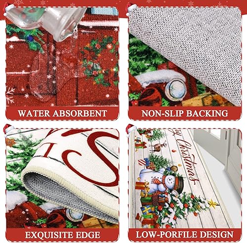 Miniatura 4 de Pauwer Juego de 3 alfombras de cocina de Navidad, tapetes de cocina de árbol de Navidad, alfombras y tapetes de cocina de granja, antideslizantes,