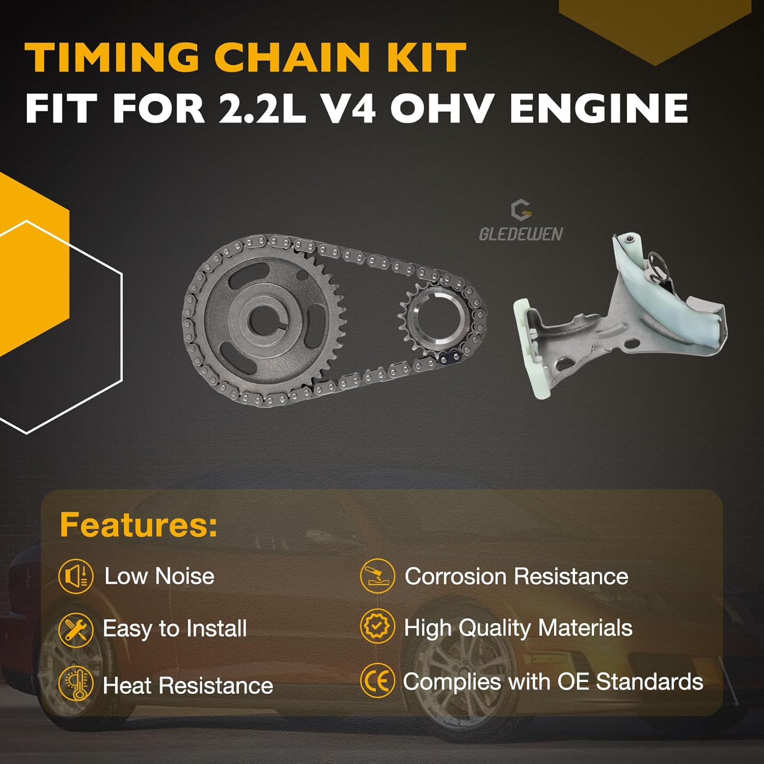 2.2 Engine Timing Chain Kit with Sprocket, Compatible with 1994-2003 Buick Century Chevrolet Cavalier GMC Isuzu Pontiac, Replaces 24577247 10198810, Fits 2.2L V4 OHV Engine