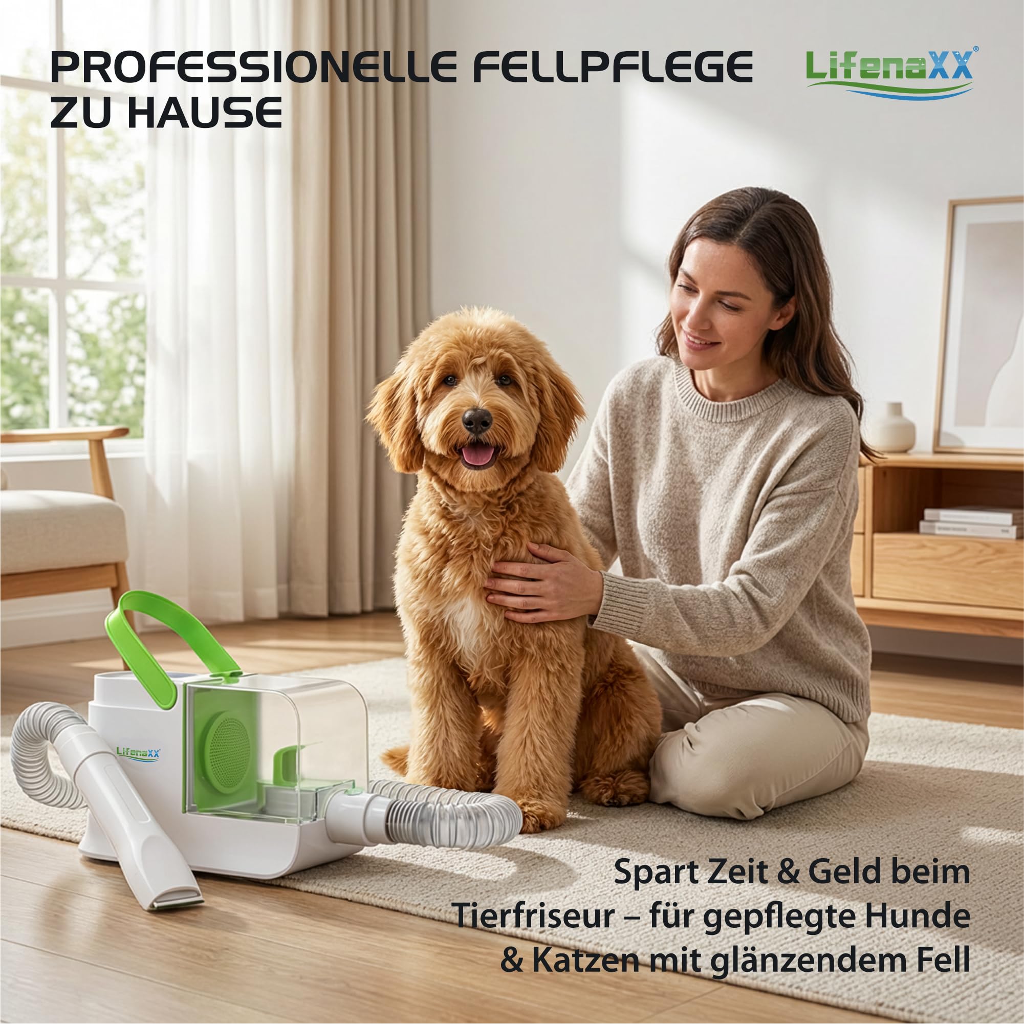 Lifenaxx Haustierpflege Set LX-052 – 6-in-1 Tierhaarschneider mit Vakuumfunktion, Trimmer, Schermaschine, Entfilzungsbürste, Massageaufsatz, HEPA-Filter, leise, für Hunde & Katzen
