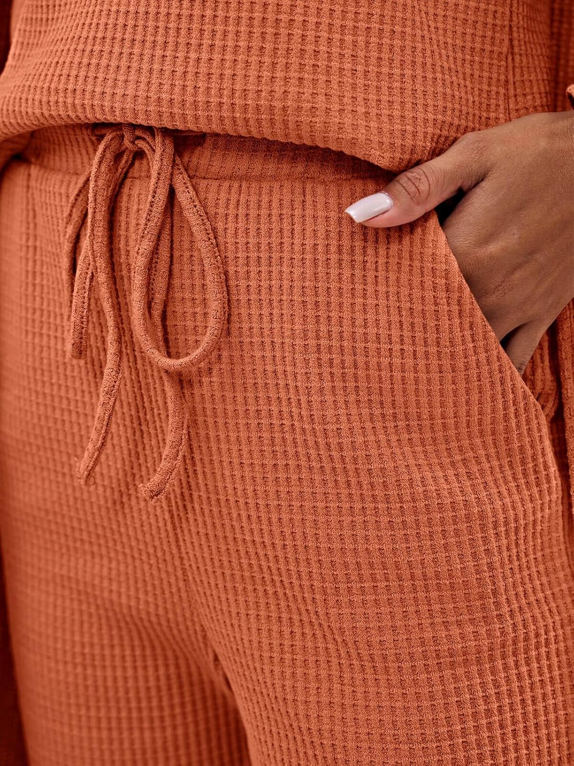 Eurivicy Womens Lounge Set Waffle Knit 3 Piece Pajama Sets Tank Tops Loose Pants with Long Cardigan Loungewear 2025 - Image 5