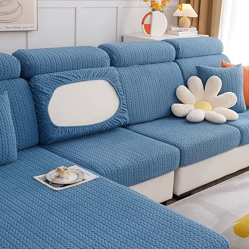Miniatura 3 de OKYUK Fundas universales para sofá en forma de L resistentes al desgaste, funda para sofá chaise lounge, protector de muebles elástico de alta
