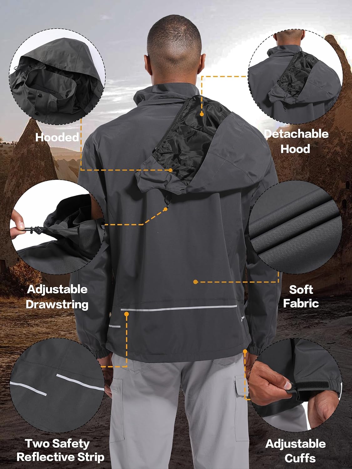 WENRONSTA Men's Lightweight Rain Jacket Waterproof Windbreaker Hooded Raincoat Shell Jacket Outdoor Hiking Fishing Travel - Image 6