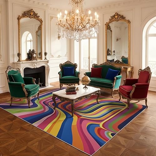 Miniatura 4 de Alfombras de remolinos coloridos para entrada, alfombras psicodélicas retro lavables para entrada interior, 2 x 3 pies, diseño de arte pop de los
