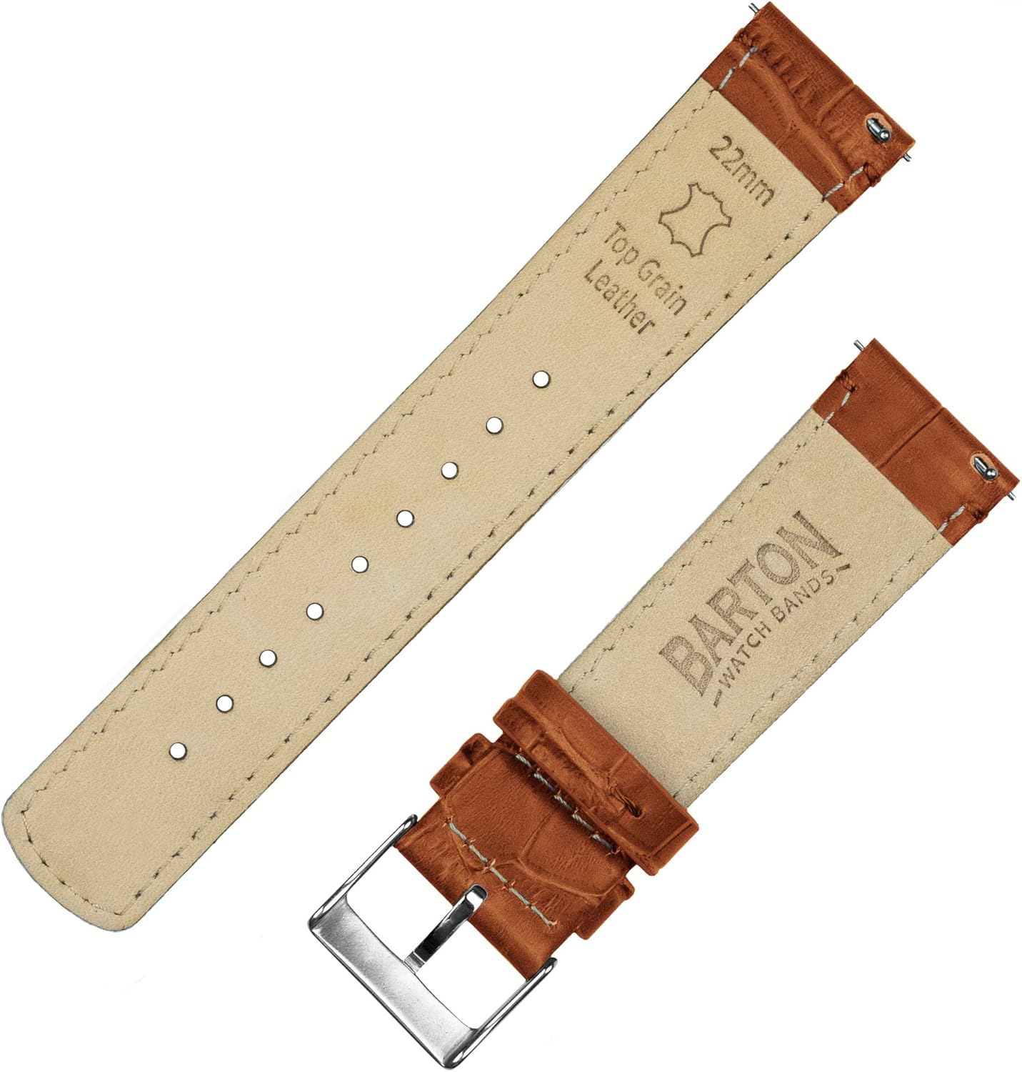 Barton Alligator Grain - Quick Release Leather Watch Bands - Choose Color, Length & Width - 16mm, 18mm, 19mm, 20mm, 21mm, 22mm, 23mm, or 24mm Standard or Long : Clothing, Shoes & Jewelry