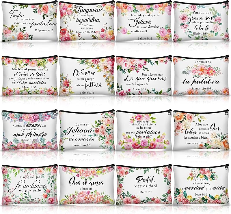 Pinkunn 16 Necessaires de Maquiagem em Lona, Estampa Floral Espanhola