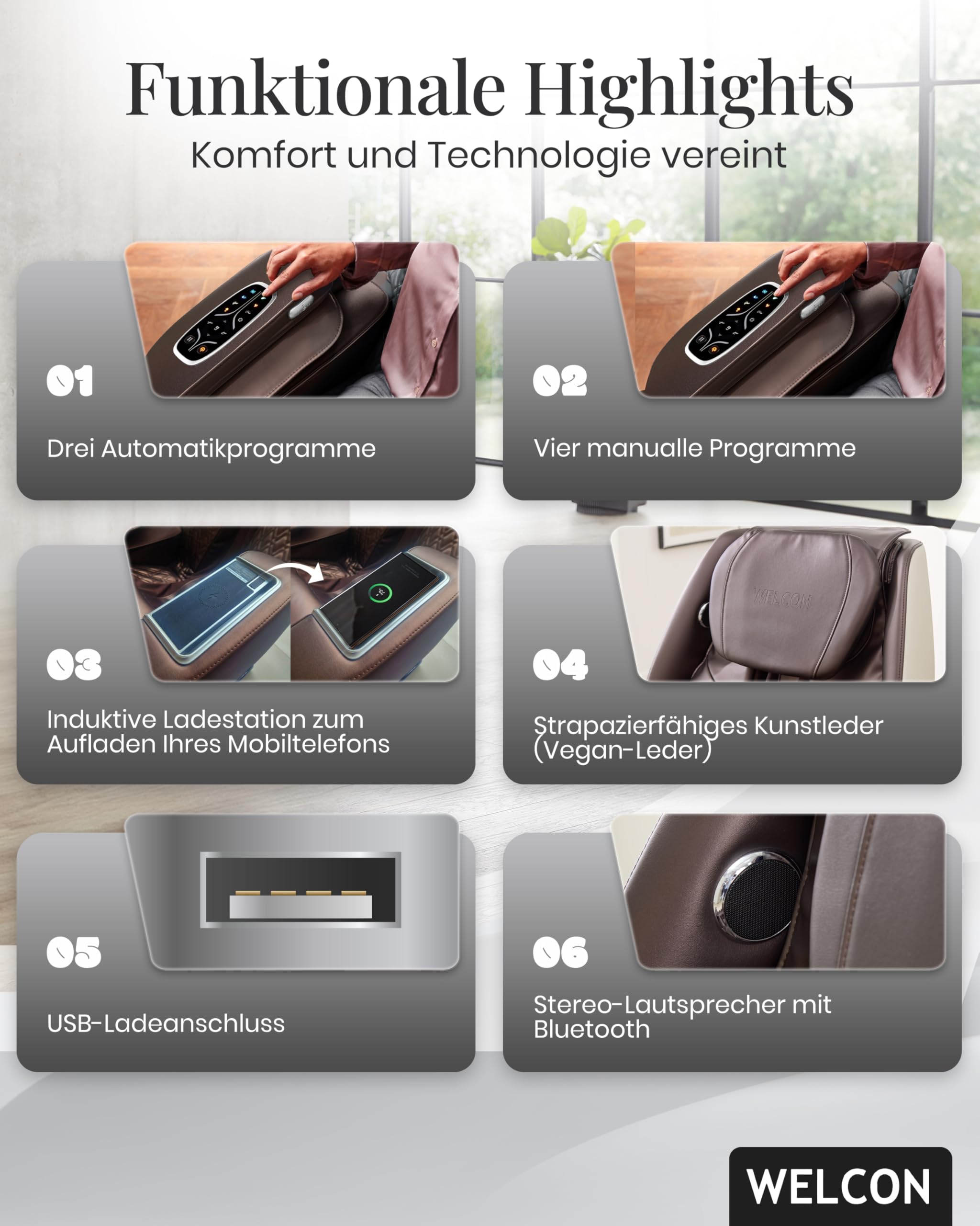 WELCON EASYRELAXX Plus 4D Massagesessel elektrisch Beige-Braun – Zero Gravity Relaxsessel mit Wärmefunktion, induktivem Laden & Ganzkörpermassage
