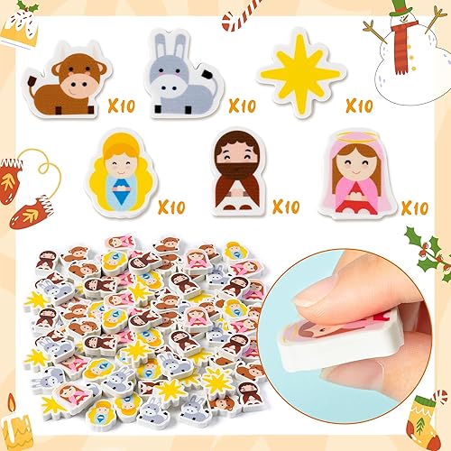 Miniatura 2 de ANGOLIO 60P - Borradores a granel de Navidad cristiana a granel para fiesta religiosa, borradores de dibujos animados con patrón de Jesues para