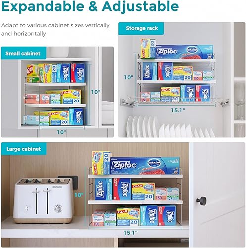 Miniatura 2 de Oylik Kitchen Wrap Organizer 2 Pack, Expandable Foil and Plastic Wrap Organizer Shelves, 3 Tier Height Adjustable, Kitchen Cabinet Counter Storage