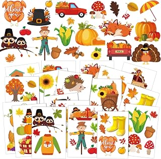 292 Pieces Fall Temporary Tattoos for Kids Thanksgiving Fake Tattoos Kids Autumn Tattoo Stickers for Kids Pumpkin Turkey Maple Leaf Temporary Tattoos for Teens Children Theme Party Supplies (Pumpkin)