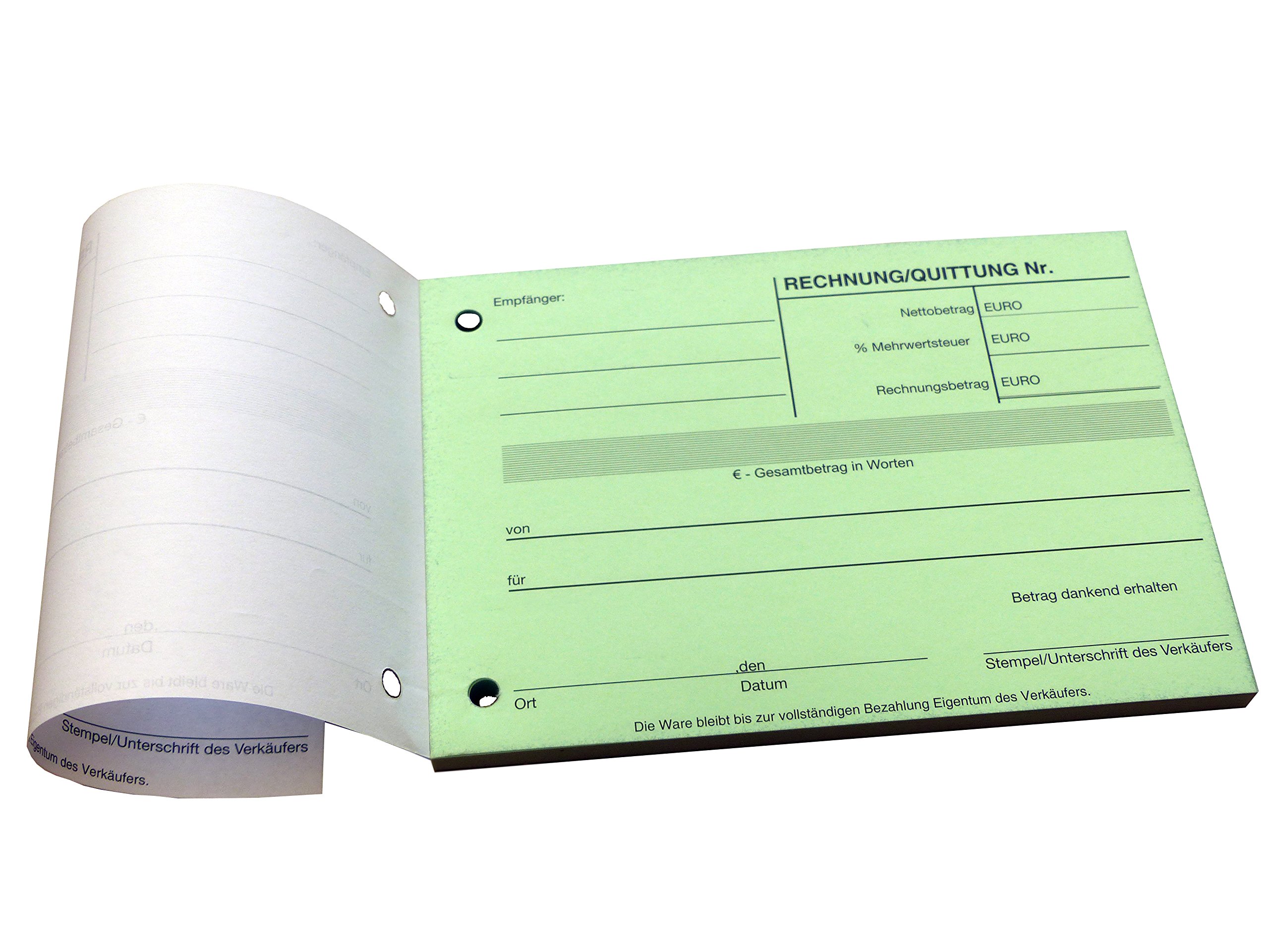20x Block Quittung Rechnung - Quittungsblock - 2 x 50 Blatt DIN A6 - gelocht - SD -durchschreibend (22233)