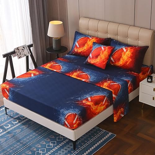 Miniatura 4 de JQinHome Juego de edredón completo de fútbol y fuego para niños, ropa de cama de 6 piezas en una bolsa, ropa de cama con temática deportiva en 3D,