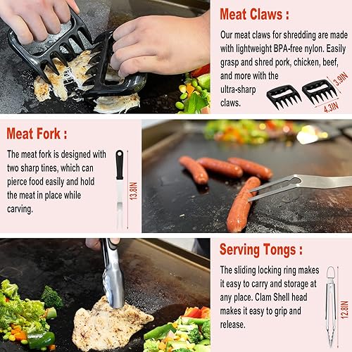 Miniatura 4 de Juego de 38 piezas de accesorios para parrilla de parte superior plana - Imprescindible para su exterior con espátula de parrilla profesional, kit