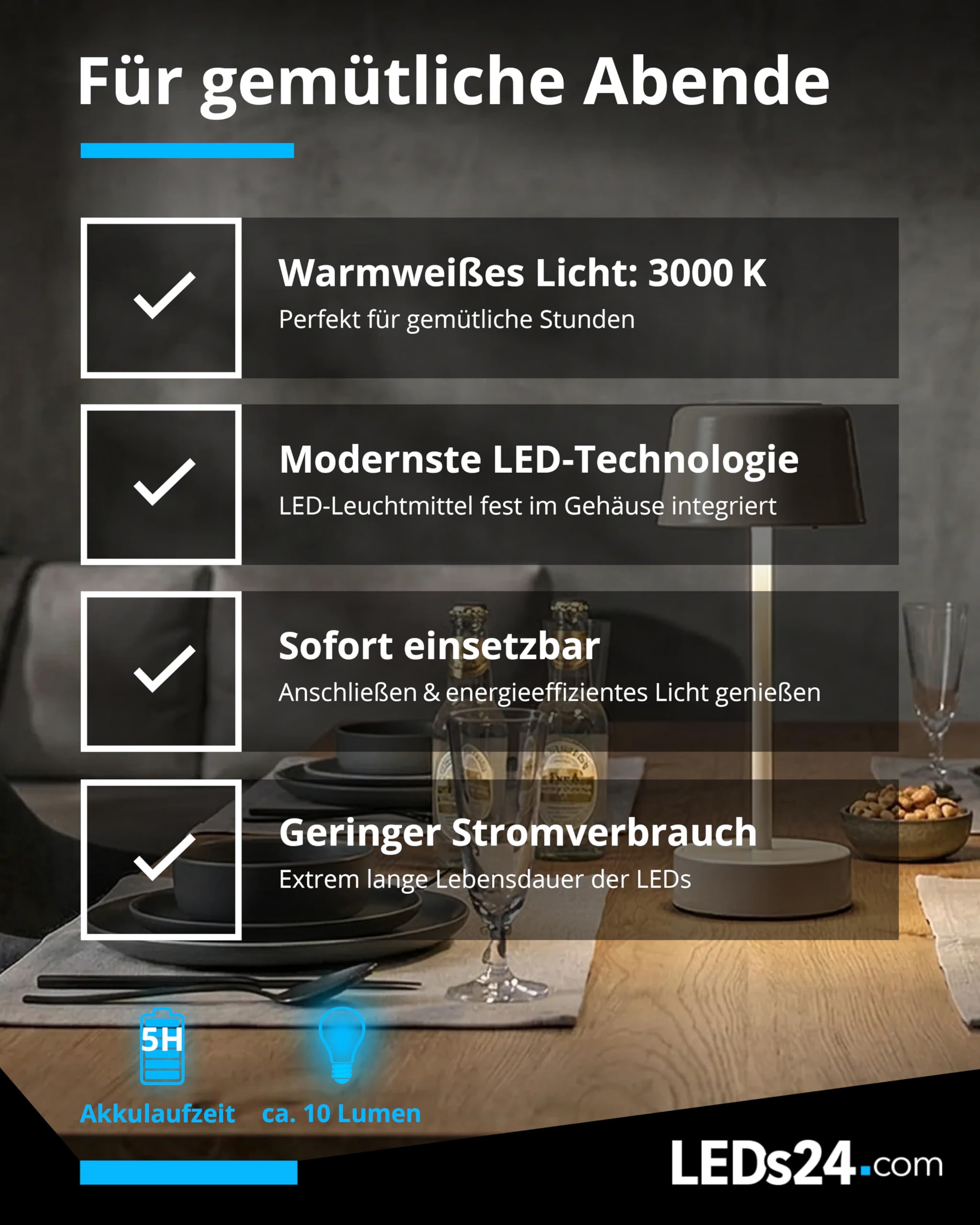 LED Solar Tischlampe Kabellos Outdoor - IP44 Solarleuchte Tisch Kabellos inkl. USB-C-Kabel [Warmweiß 3000K] - für Garten, Balkon, Terrasse, helle Innenräume (beige)