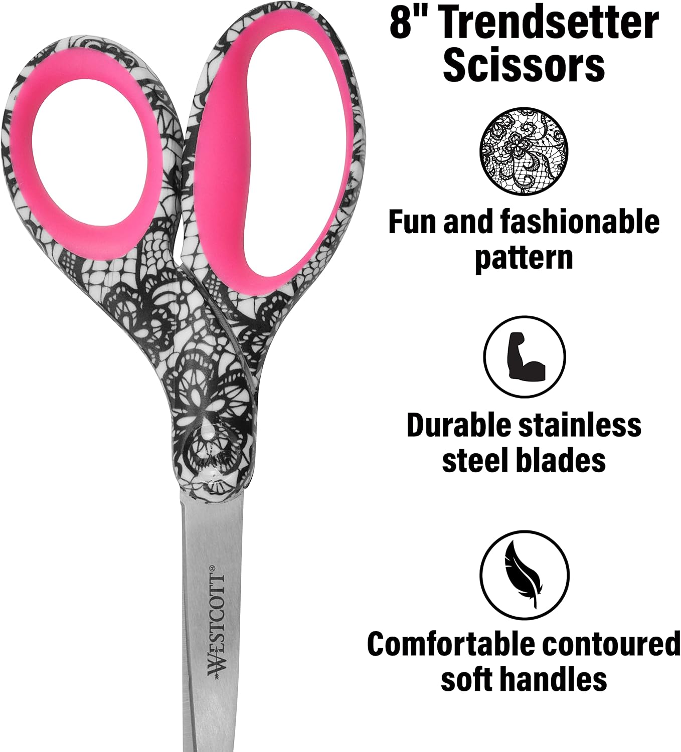 Westcott Trendsetter Straight Lace Pattern Scissor, 8" (16660)