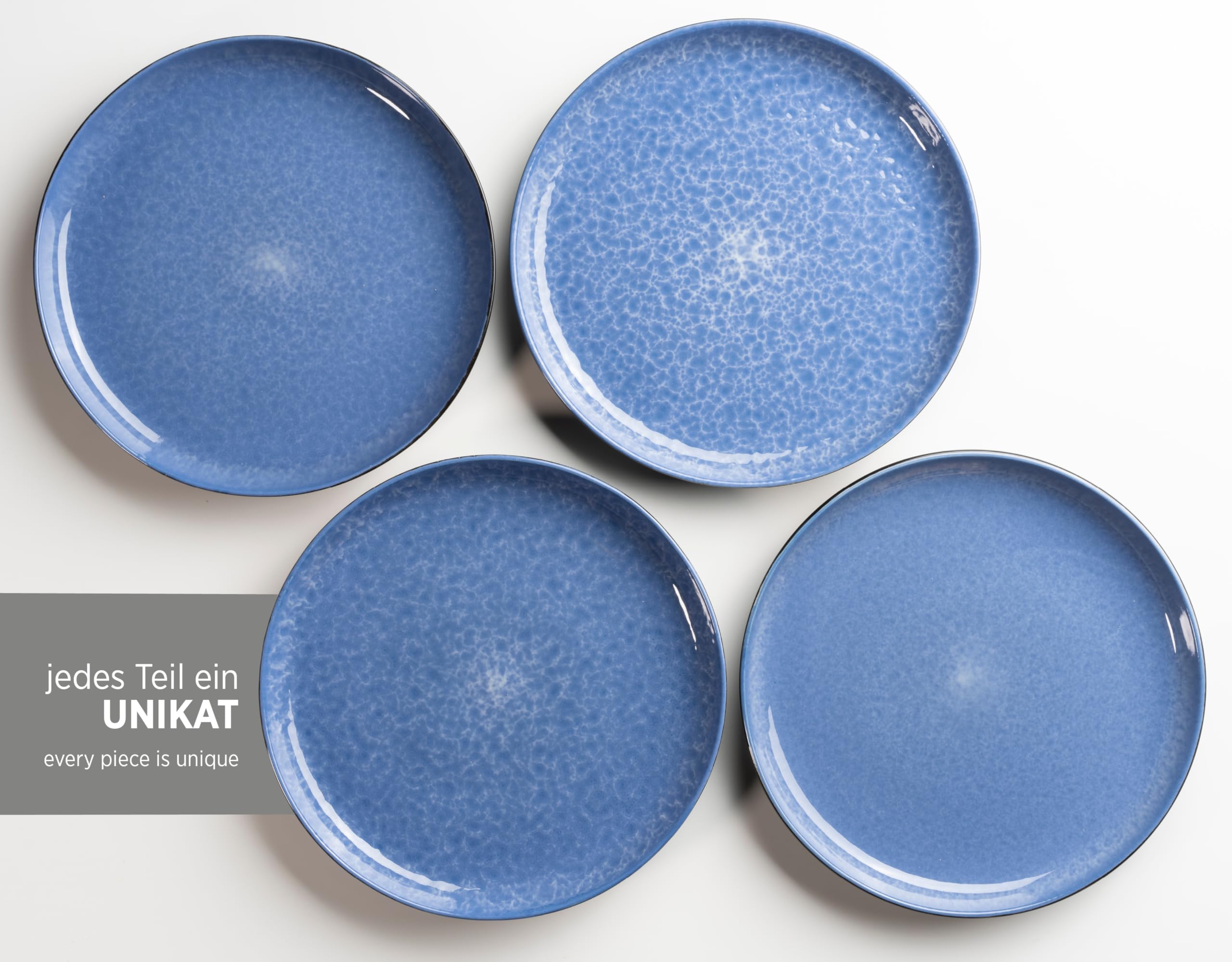 MÄSER 934109 Serie Filippa, vajilla de cerámica para 4 personas, moderno juego de vajilla combinada de 16 piezas; platos, cuencos y vasos con esmalte reactivo en azul y negro, gres, azul.