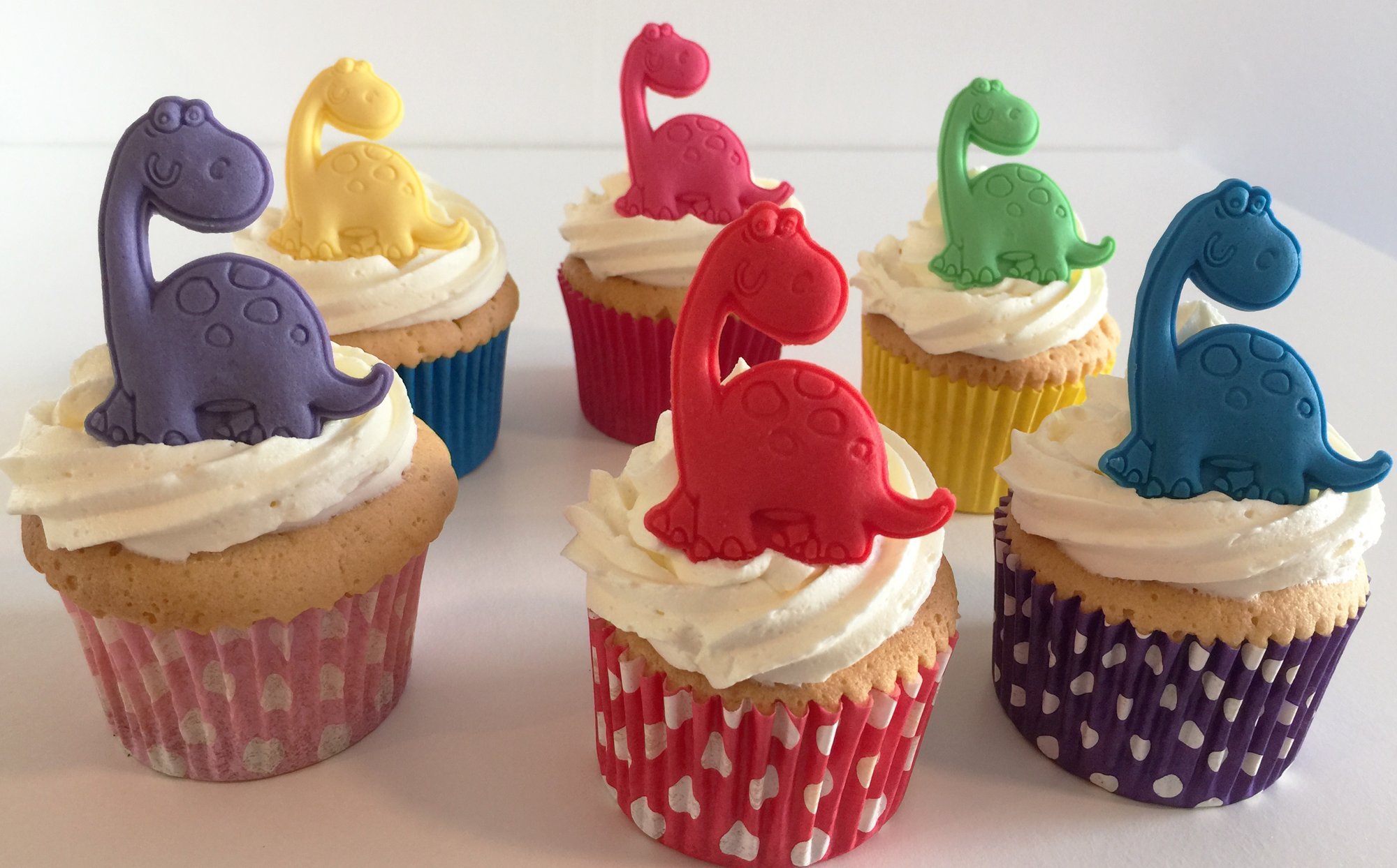 Holly Cupcakes 6 Fun Mixed Colour Sugar Dinosaurs- Edible & handmade with love in the UK!
