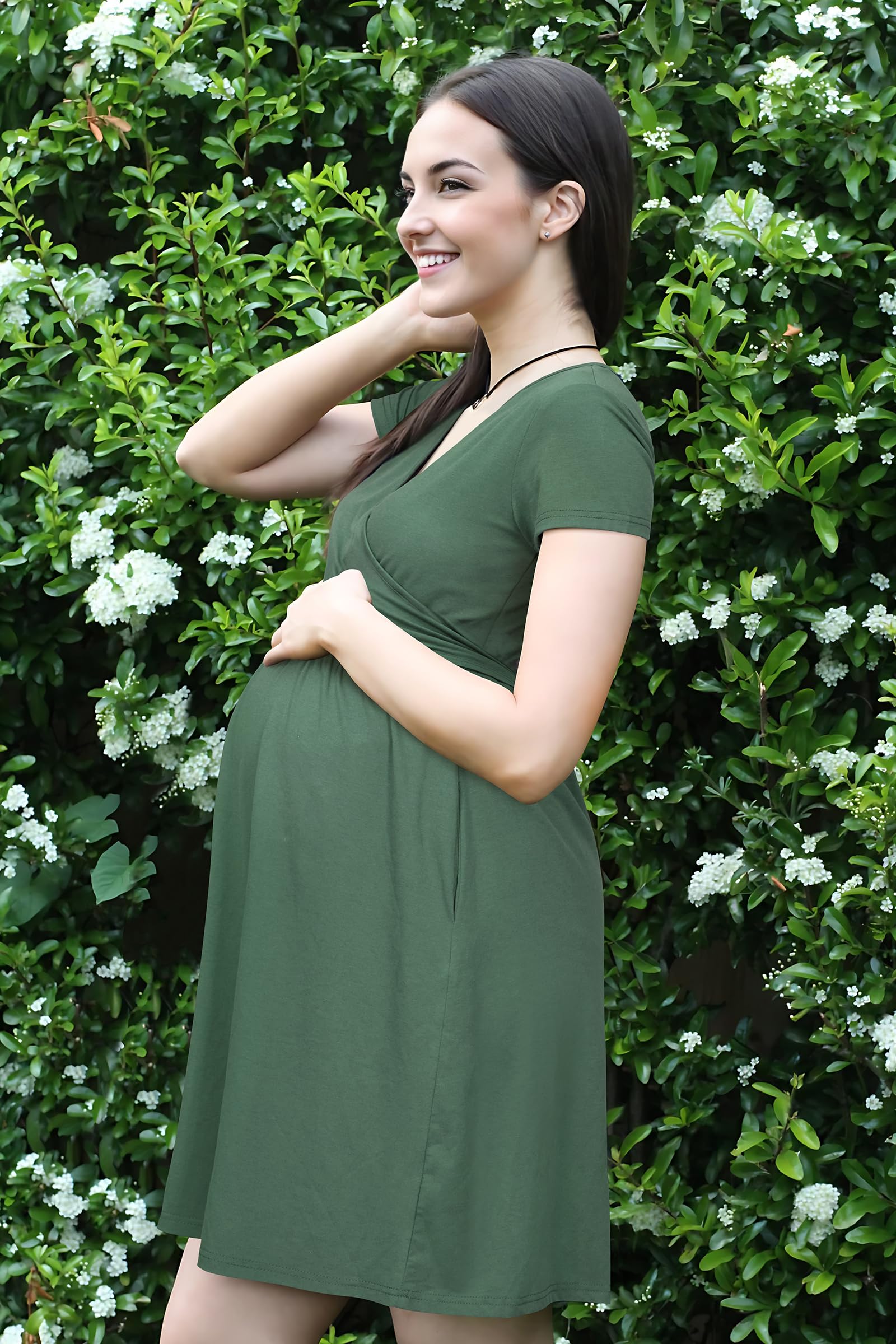 OUGES Damen 2026 Sommer Stillkleid Split Midi Ärmellos Umstandskleid Lässiges Scoop Neck Umstandsmode