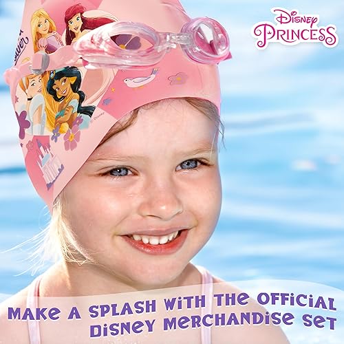 Miniatura 3 de Disney Juego de gafas de natación y gorro de natación para niños con protección UV antivaho Princesa rosada,Rosa Ariel,Rosado Minnie,azul (Blue