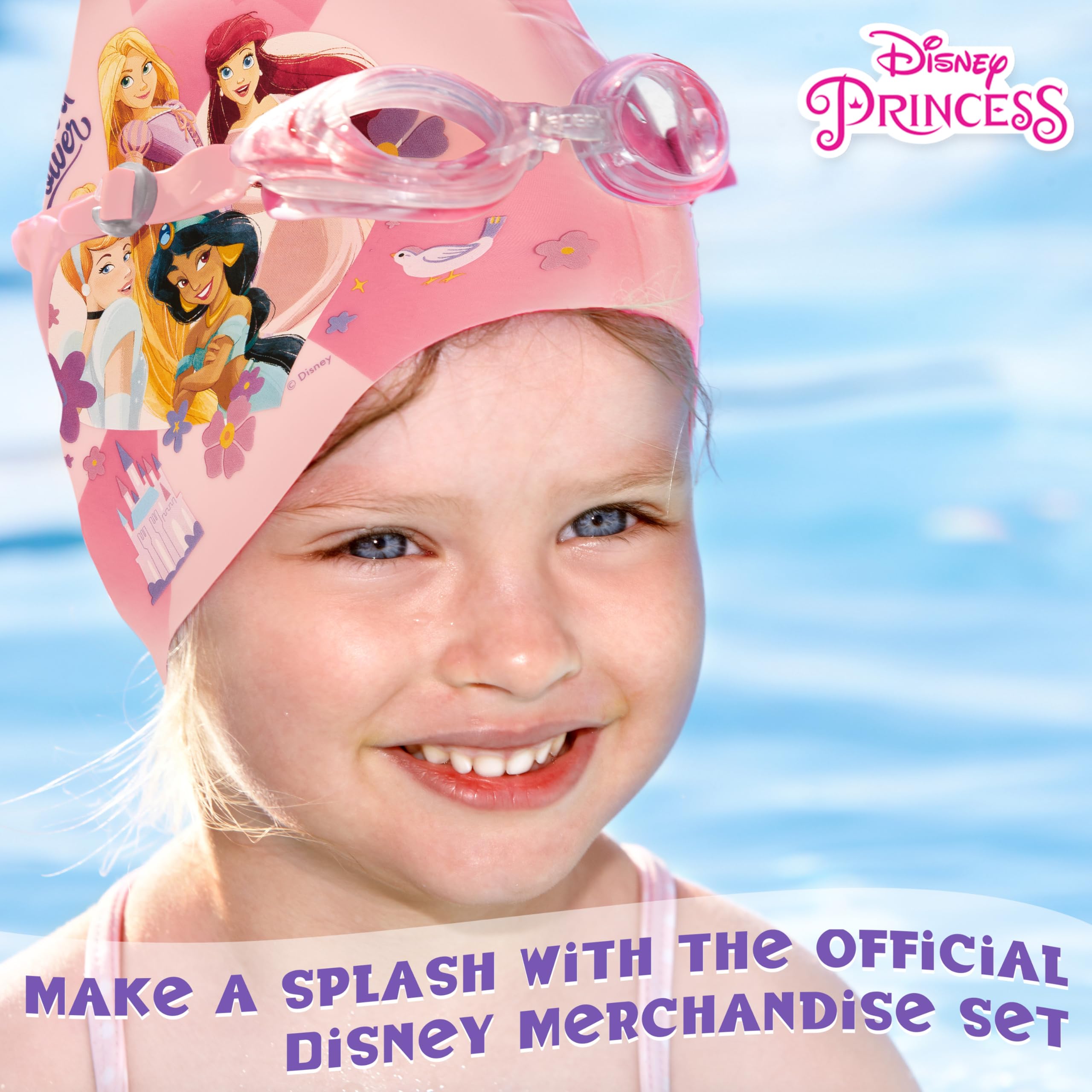 Disney Children's Swimming Goggles and Swimming Cap Set Anti-Fog UV Protection (Pink Princess, 3-6 Years) - Image 3