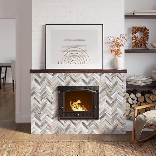 Miniatura 4 de Yipscazo Azulejo grueso de espiga para salpicaduras de pelar y pegar, azulejos de pared de PVC 3D de madera gris de 12 x 12 pulgadas para pegar en