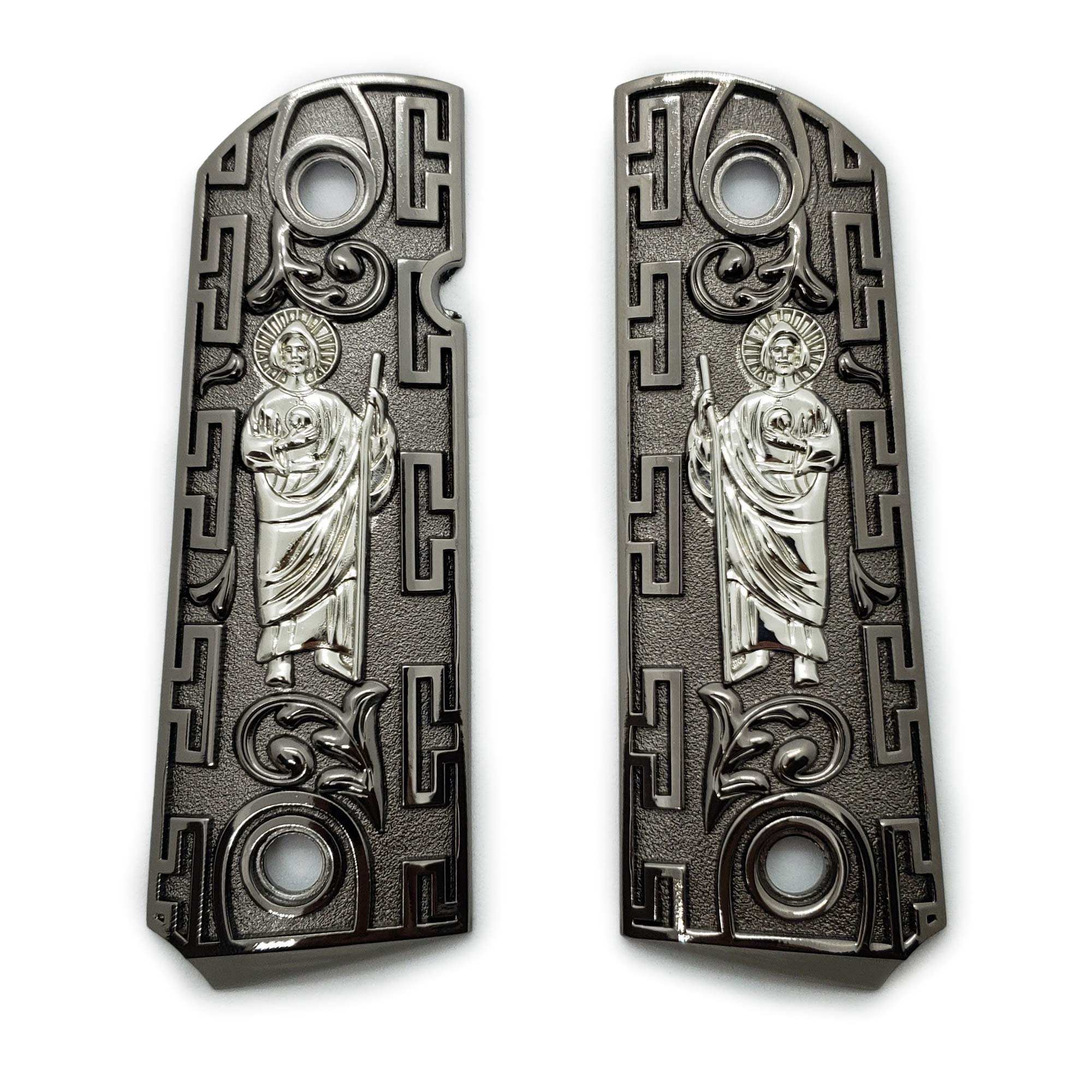 Replacement 1911 Compact Officer Size Grips for Kimber, Colt, Rock Island, Springfield, Taurus, & Clones - St Jude Black Nickel Grips